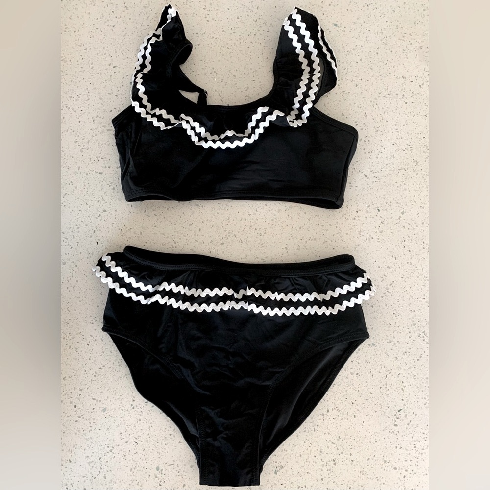 New Black & White 2 Piece Girls Swimsuit Bikini ~XL